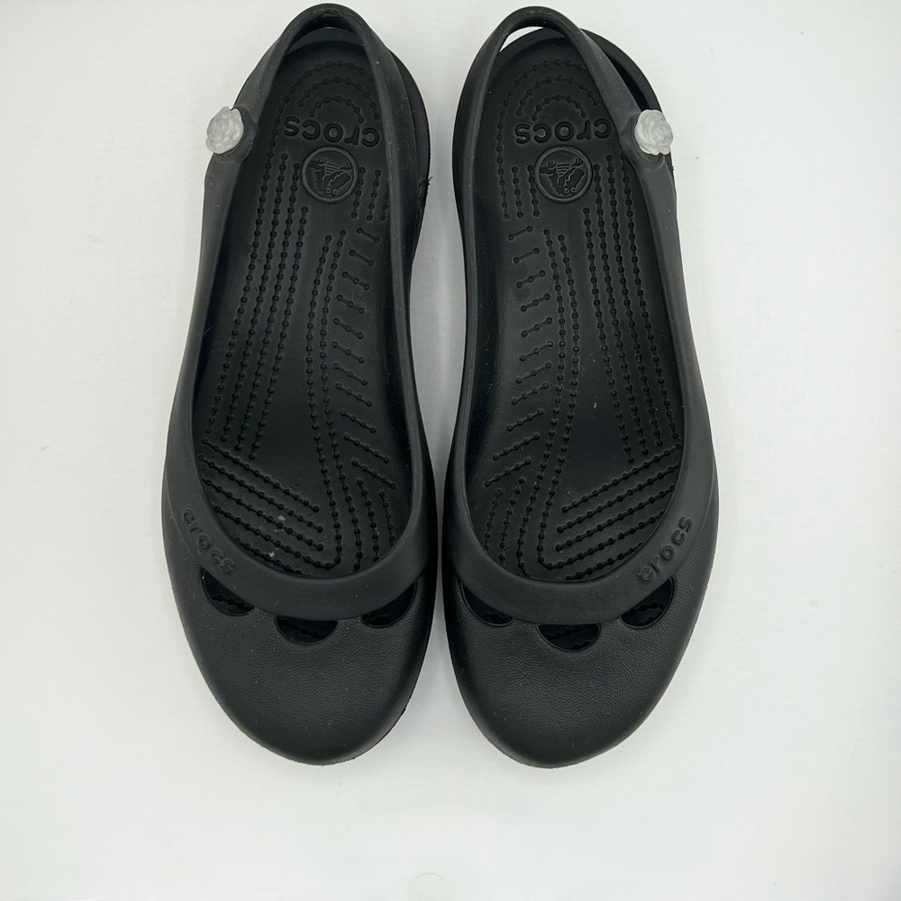 Crocs Jayna Black Gem Slingback Slip-On Comfort Round Toe Flats Flower  Sz  8